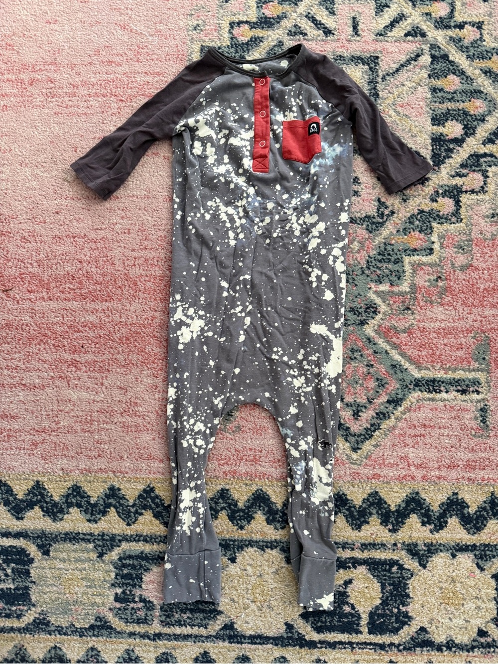 Rags to Raches Gray & Red Splatter One-Piece Romper play condition